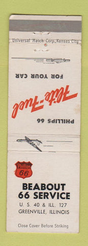 Matchbook Cover - Phillips 66 oil gas Greenville IL Beabout