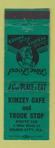 Matchbook Cover - Kimzey Cafe Truck Stop Hanna City IL TEAL WORN
