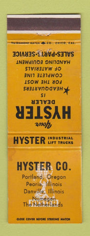 Matchbook Cover - Hyster Fork Lifts Portland OR Peoria Danville IL WEAR