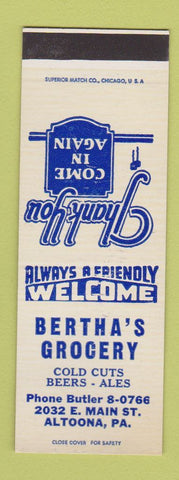 Matchbook Cover - Bertha's Grocery Altoona PA SAMPLE