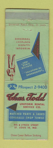Matchbook Cover - Chas Todd Uniform Rental St Louis MO overalls