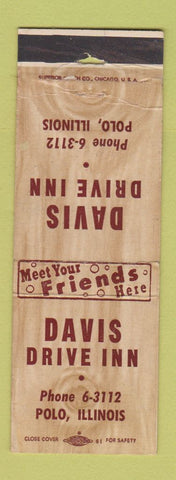 Matchbook Cover - Davis Drive Inn Polo IL WORN
