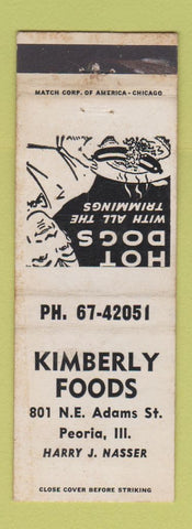 Matchbook Cover - Kimberly Foods Peoria IL hot dogs