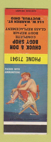 Matchbook Cover - Chuck & Don Body Shop Bucyrus OH pinup SAMPLE WEAR #1