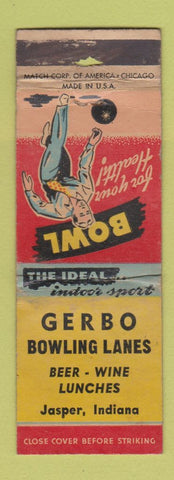 Matchbook Cover - Gerbo Bowling Lanes Jasper IN WORN
