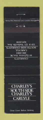 Matchbook Cover - Charley's Restaurants Toronto ON