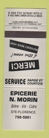 Matchbook Cover - Epicerie N Morin Ste Florence QC