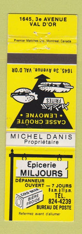Matchbook Cover - Epicerie Miljours Val D'or QC