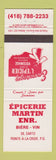 Matchbook Cover - Epicerie Martin Pointe A La Croix QC
