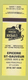 Matchbook Cover - Epicere St Sauveur St Lucien QC YELLOW