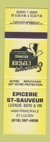 Matchbook Cover - Epicere St Sauveur St Lucien QC YELLOW