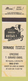Matchbook Cover - Epicerie T Girard Lachute QC