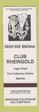Matchbook Cover - Club Rheingold Port Colborne ON Bethel SAMPLE