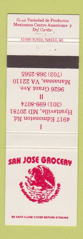 Matchbook Cover - San Jose Grocery Hyattsville MD Manassas VA Mexican