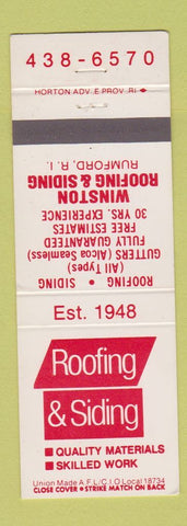 Matchbook Cover - Roofing and Siding Rumford RI Winston