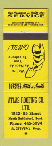 Matchbook Cover - Atlas Roofing North Battleford SK YELLOW