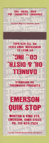Matchbook Cover - Emerson Quik Stop Emerson IA Darnell Henderson NV oil gas