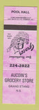Matchbook Cover - Aucoin's grocery Store billiards Grand Etang NS PURPLE