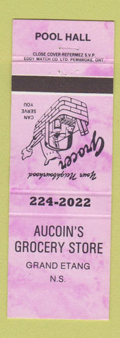 Matchbook Cover - Aucoin's grocery Store billiards Grand Etang NS PURPLE