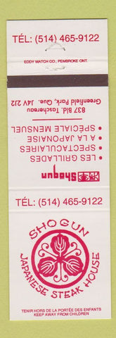 Matchbook Cover - Sho Gun Japanese Steak House Greenfield Park QC