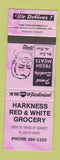 Matchbook Cover - Harkness Red White Grocery PURPLE