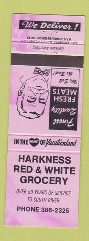 Matchbook Cover - Harkness Red White Grocery PURPLE
