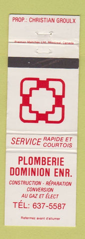 Matchbook Cover - Plomberie Dominion QC WEAR