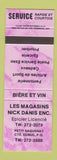 Matchbook Cover - Les Magasins Nick Danis Epicier Dubuc QC