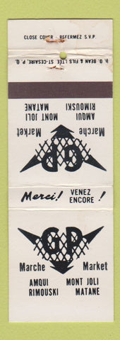 Matchbook Cover - GP Market Mont Joli Matane Amqui Rimouski QC WEAR