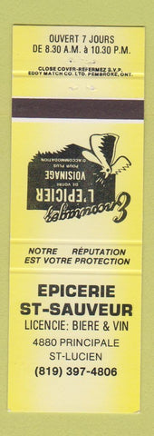 Matchbook Cover - Epicerie St Sauveur ST Lucien QC