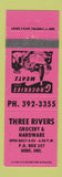 Matchbook Cover - Three Rivers Grocery Hardware Hebo OR