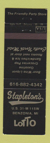 Matchbook Cover - Stapleton's Liquor gas Benzonia MI Castle North Motel