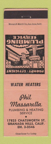 Matchbook Cover - Phil Massarella Plumbing Heating Granada Hills CA