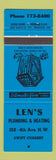 Matchbook Cover - Len's Plumbing Heating Swift Current SK outhouse