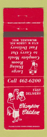 Matchbook Cover - Champion Chicken Restaurant Milwaukee WI boxing #1