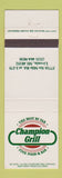 Matchbook Cover - Champion Grill Livonia MI restaurant