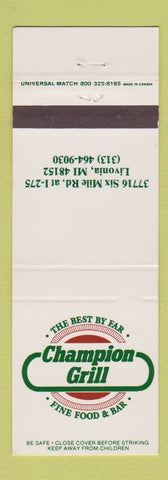 Matchbook Cover - Champion Grill Livonia MI restaurant