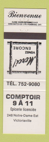 Matchbook Cover - Comptoir 9 A 11 Epicerie Victoriaville QC