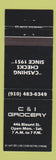 Matchbook Cover - C&I Grocery Raleigh? NC