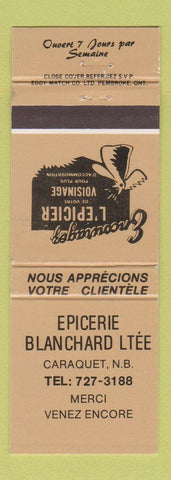 Matchbook Cover - Epicere Blanchard Caraquet NB