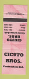 Matchbook Cover - Cicuto Bros Contractors Silvano Gino New Westminster BC PINK