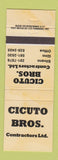 Matchbook Cover - Cicuto Bros Contractors Silvano Gino New Westminster BC YELLOW