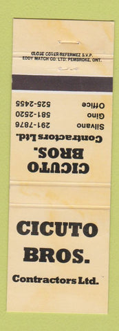 Matchbook Cover - Cicuto Bros Contractors Silvano Gino New Westminster BC YELLOW