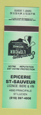 Matchbook Cover - Epicerie St Sauveur ST Lucien QC GREEN