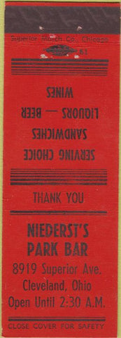 Matchbook Cover - Niederst's Park Bar Cleveland OH