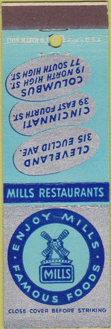 Matchbook Cover - Mill's Famous Foods Cleveland Cincinnati OH