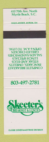 Matchbook Cover - Skeeter's Restaurant Myrtle Beach SC