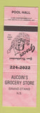 Matchbook Cover - Aucoin's grocery Store billiards Grand Etang NS PINK