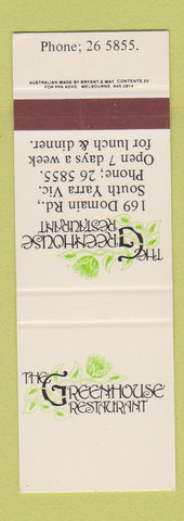 Matchbook Cover The Greenhouse Restaurant South Yarra Victoria Australia SAMPLE