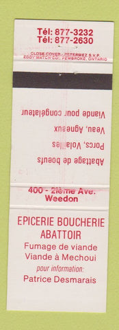 Matchbook Cover - Epicerie Boucherie Abattoir Weedon QC